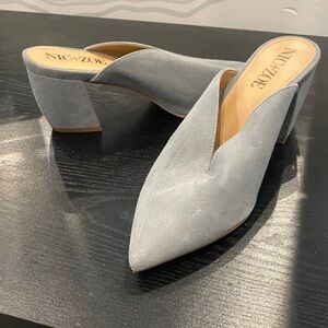 Women's light blue gray Suede Mules pointed toe 2inch heel